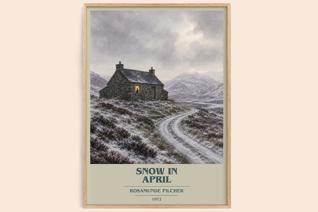 Snow in April book cover book poster by Rosamunde Pilcher – framed literary art print