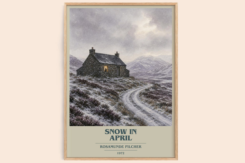 Snow in April book cover book poster by Rosamunde Pilcher – framed literary art print