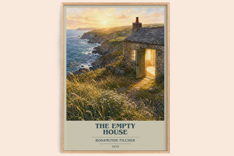 The Empty House book cover book poster by Rosamunde Pilcher – framed literary art print