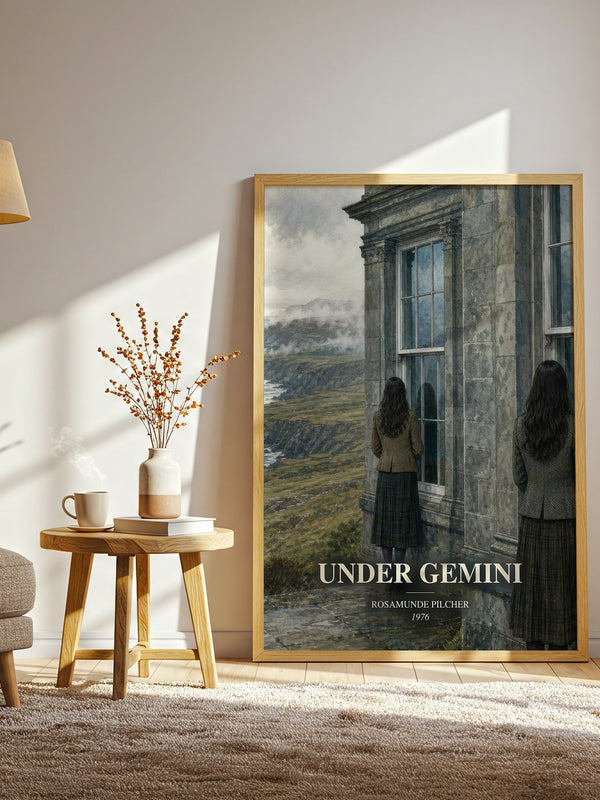 Under Gemini watercolour print in frame leaning in hallway – romance wall art