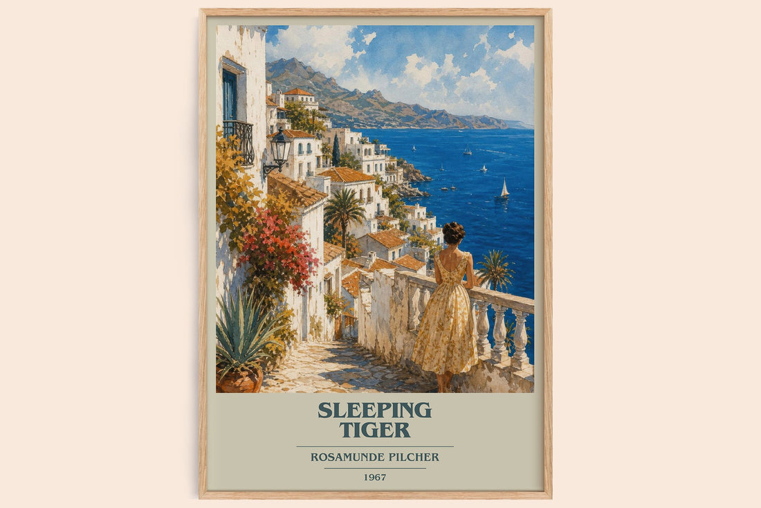 Sleeping Tiger book cover book poster by Rosamunde Pilcher – framed literary art print