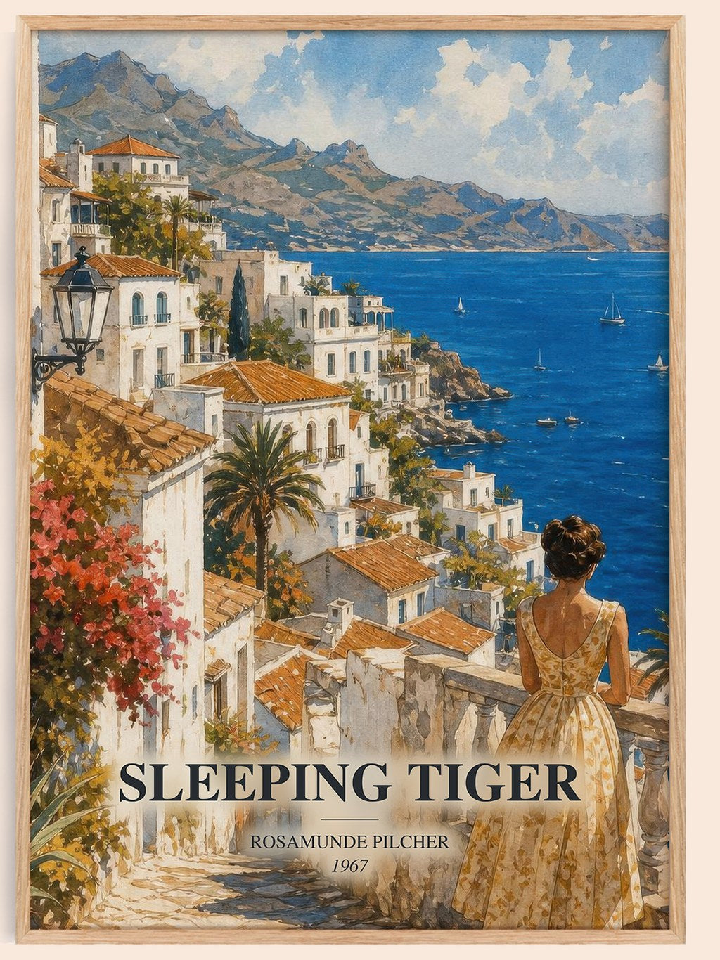 Sleeping Tiger watercolour book poster by Rosamunde Pilcher – framed literary art print
