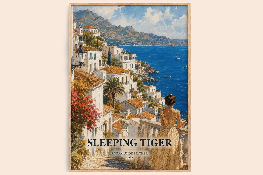 Sleeping Tiger watercolour book poster by Rosamunde Pilcher – framed literary art print
