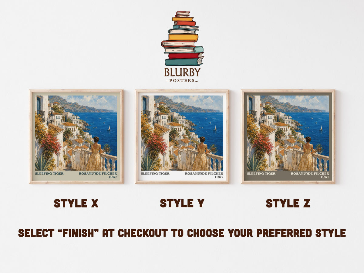 Sleeping Tiger literary print in frame leaning in hallway – romance wall art (mockup)