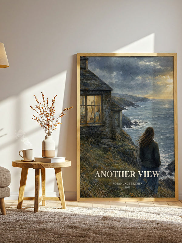 Another View watercolour print in frame leaning in hallway – romance wall art