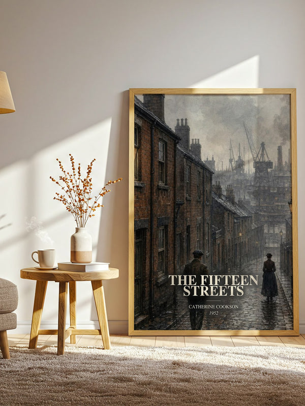 The Fifteen Streets watercolour print in frame leaning in hallway – historical fiction wall art