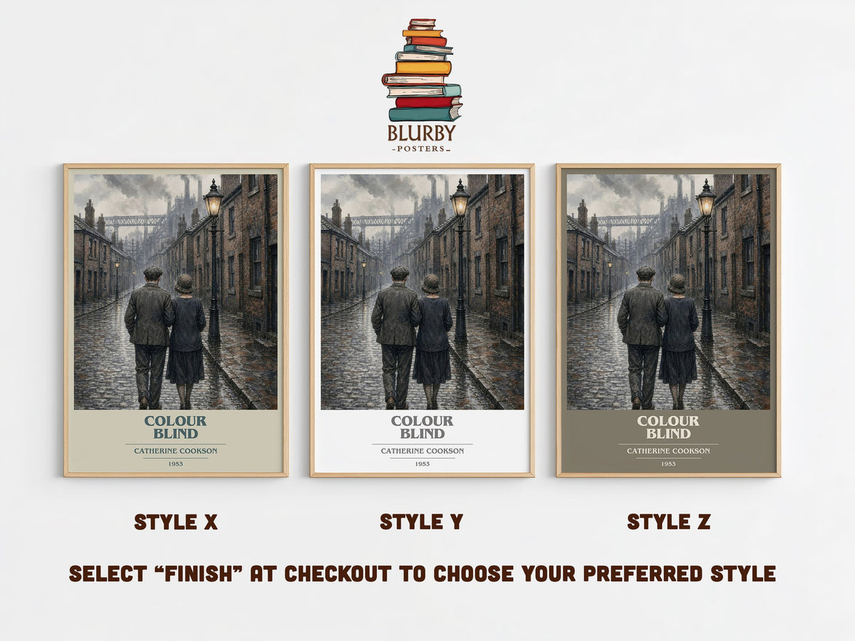 Colour Blind book cover print in frame leaning in hallway – historical fiction wall art (mockup)
