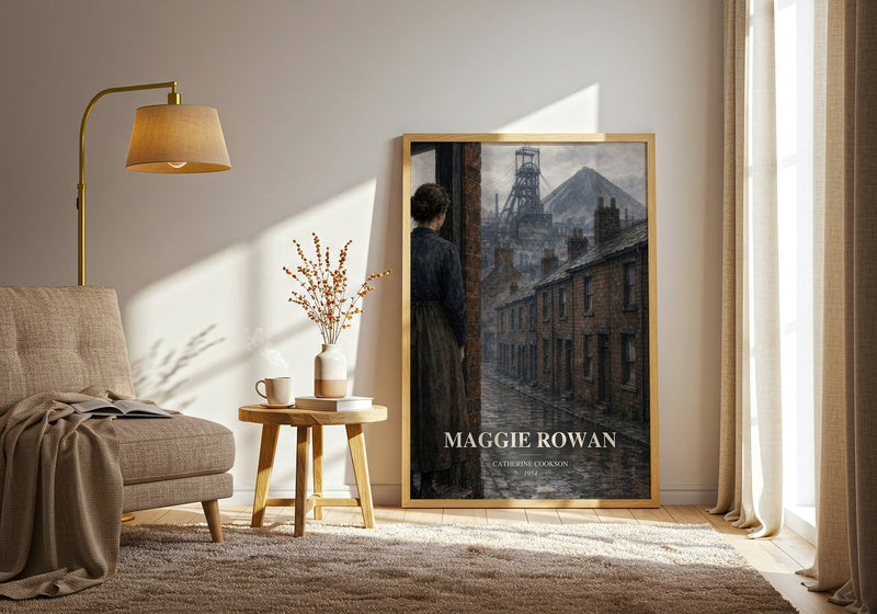 Maggie Rowan watercolour print in frame leaning in hallway – literary fiction wall art