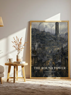 The Round Tower watercolour print in frame leaning in hallway – historical fiction wall art