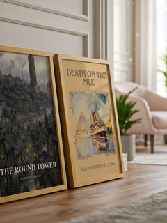 The Round Tower watercolour print framed by window – literary home decor