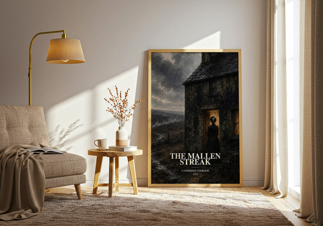 The Mallen Streak watercolour print in frame leaning in hallway – historical fiction wall art (mockup)