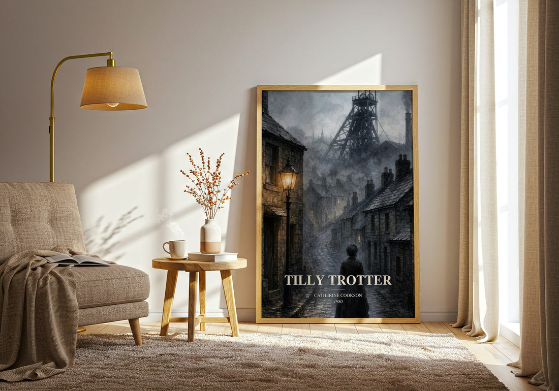 Tilly Trotter watercolour print in frame leaning in hallway – historical fiction wall art (mockup)