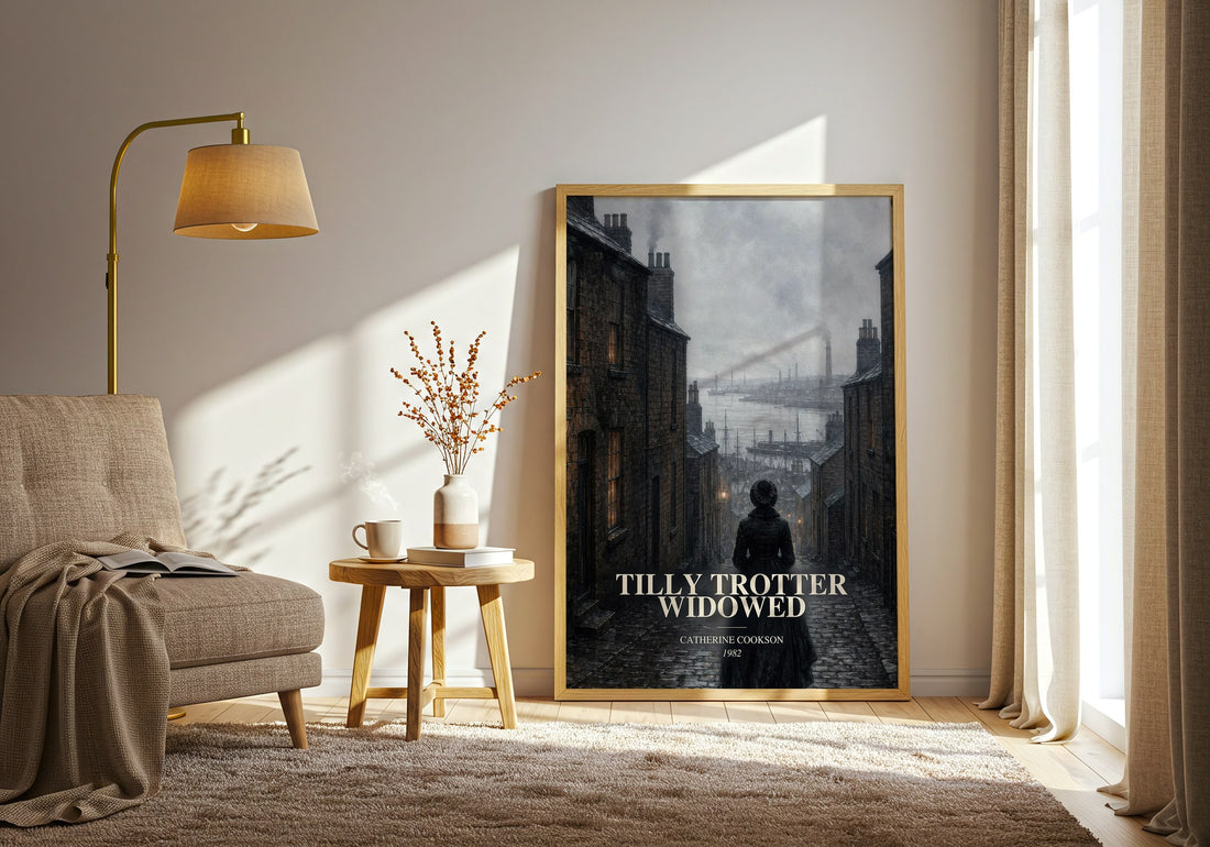 Tilly Trotter Widowed watercolour print in frame leaning in hallway – historical fiction wall art (mockup)
