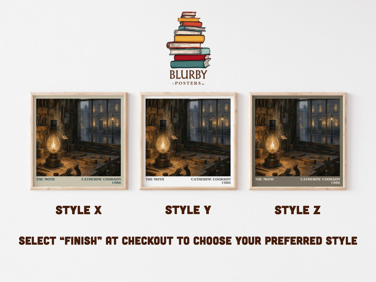 The Moth literary print in frame leaning in hallway – historical fiction wall art (mockup)