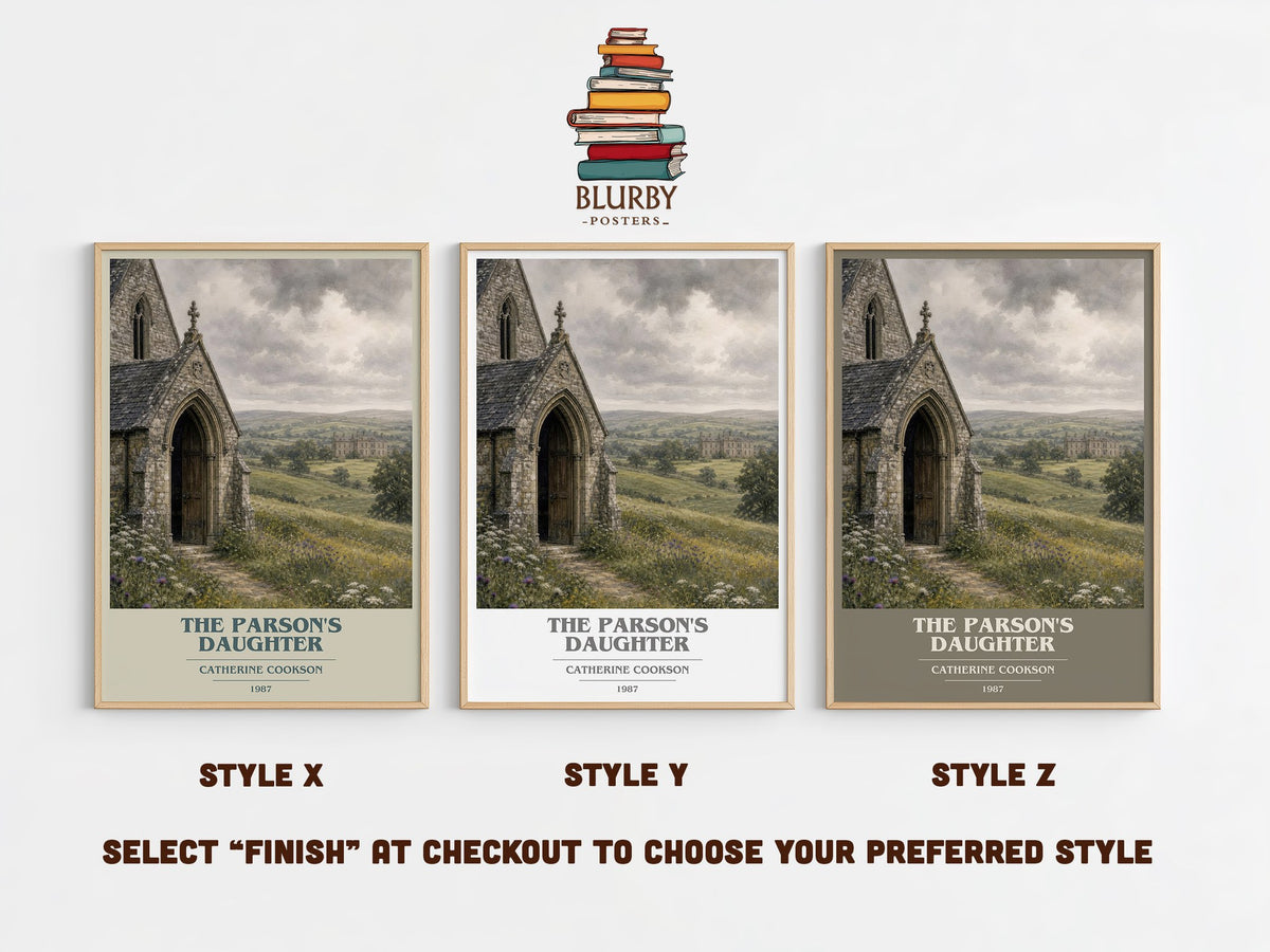 The Parson's Daughter book cover print in frame leaning in hallway – historical fiction wall art (mockup)