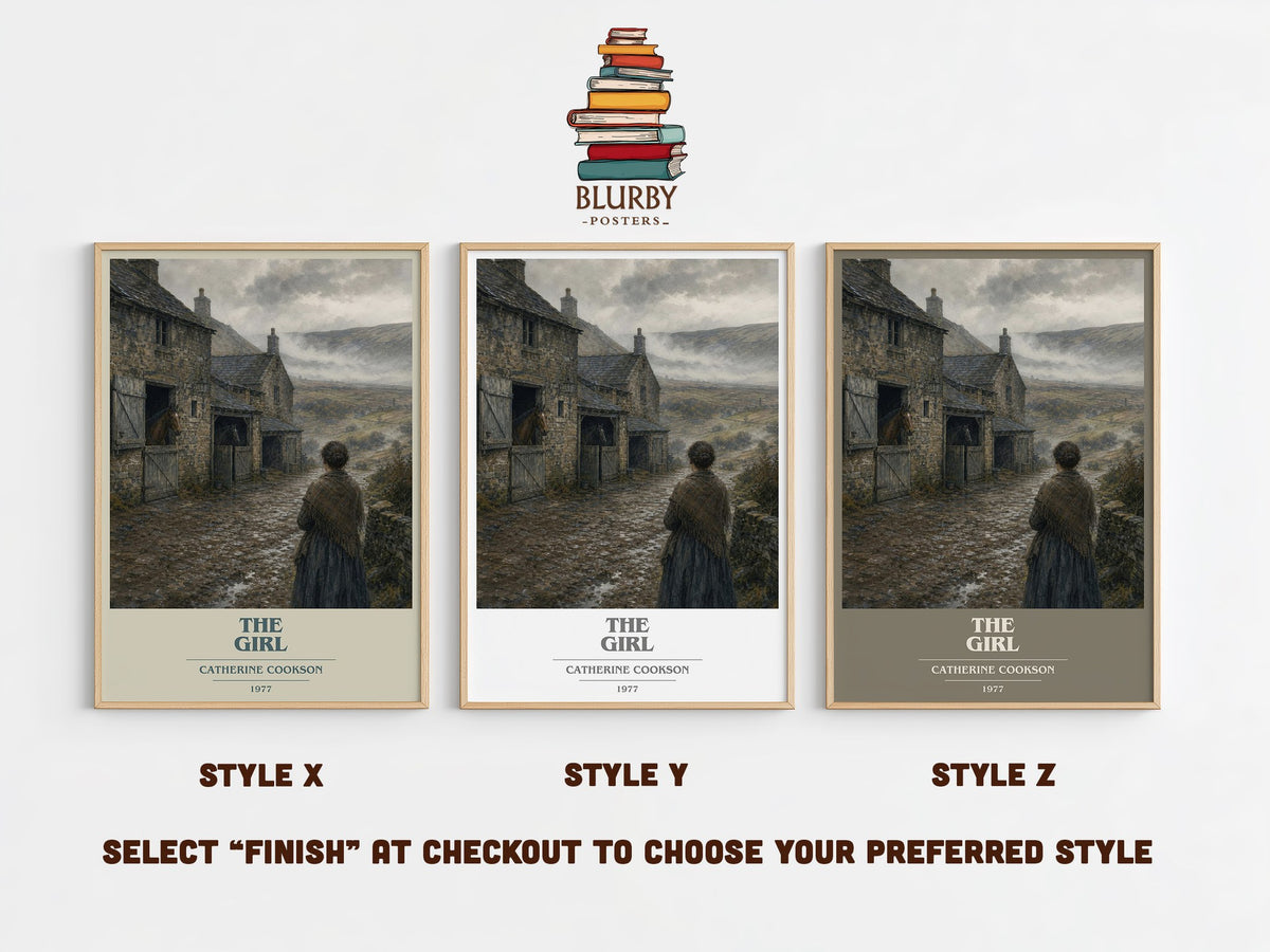 The Girl book cover print in frame leaning in hallway – historical fiction wall art (mockup)