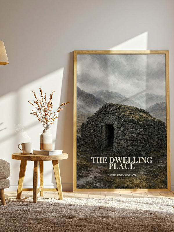 The Dwelling Place watercolour print in frame leaning in hallway – historical fiction wall art