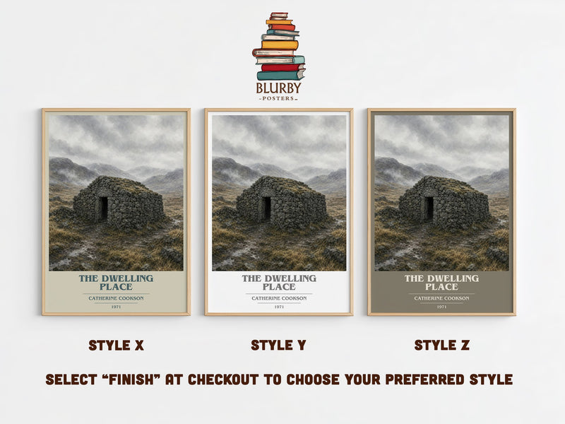 The Dwelling Place book cover print in frame leaning in hallway – historical fiction wall art