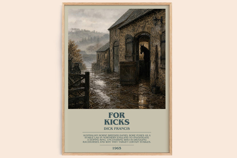 For Kicks bookish book poster by Dick Francis – framed literary art print