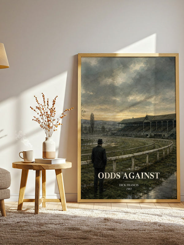Odds Against watercolour print in frame leaning in hallway – crime wall art