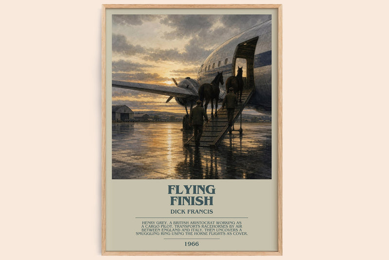 Flying Finish bookish book poster by Dick Francis – framed literary art print