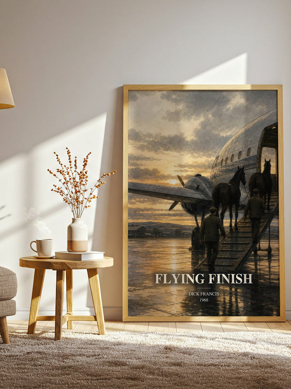 Flying Finish watercolour print in frame leaning in hallway – crime wall art