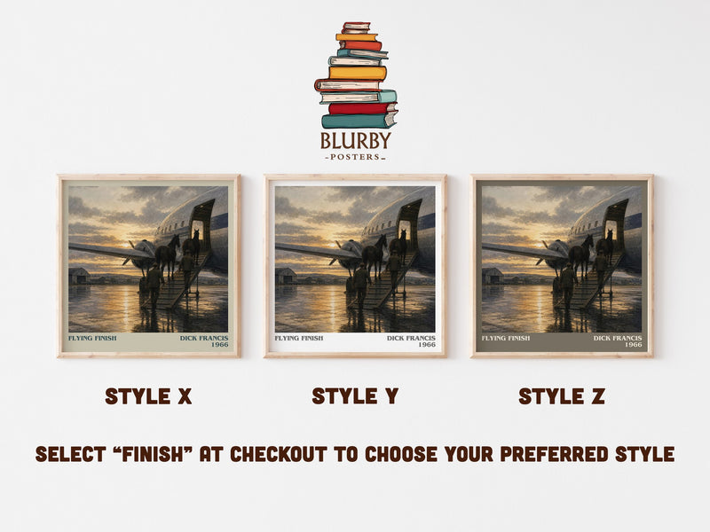 Flying Finish literary print in frame leaning in hallway – crime wall art