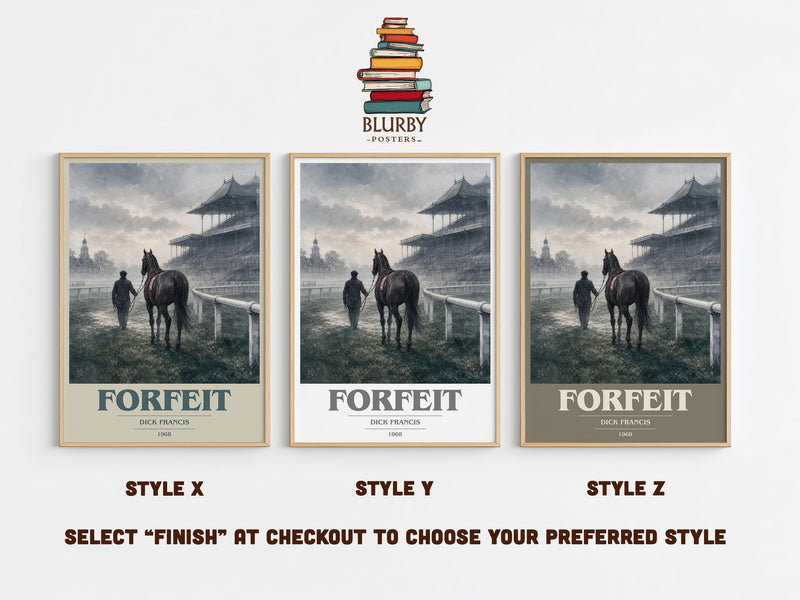 Forfeit book cover print in frame leaning in hallway – crime wall art