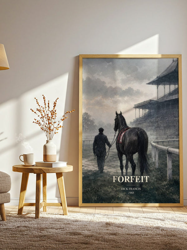 Forfeit watercolour print in frame leaning in hallway – crime wall art