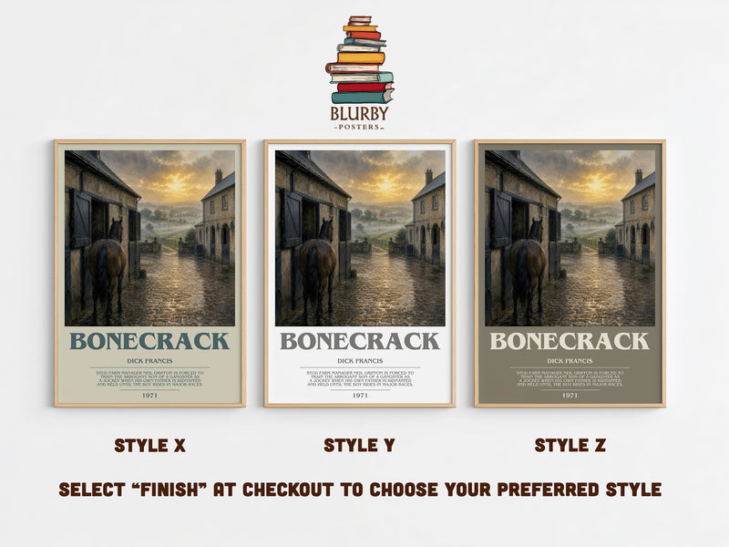 Bonecrack bookish print in frame leaning in hallway – thriller wall art