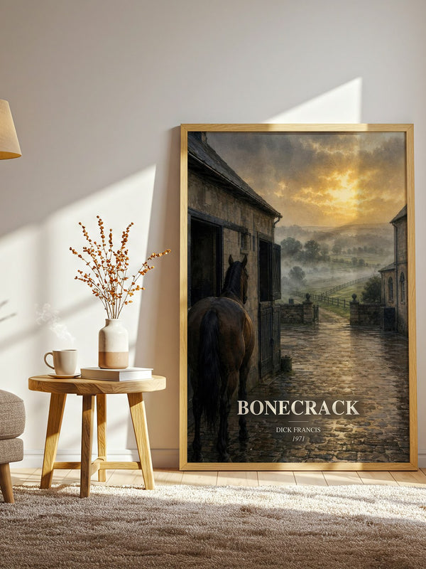 Bonecrack watercolour print in frame leaning in hallway – thriller wall art