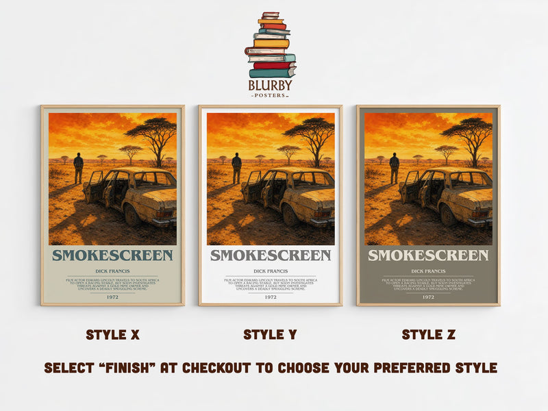 Smokescreen bookish print in frame leaning in hallway – thriller wall art