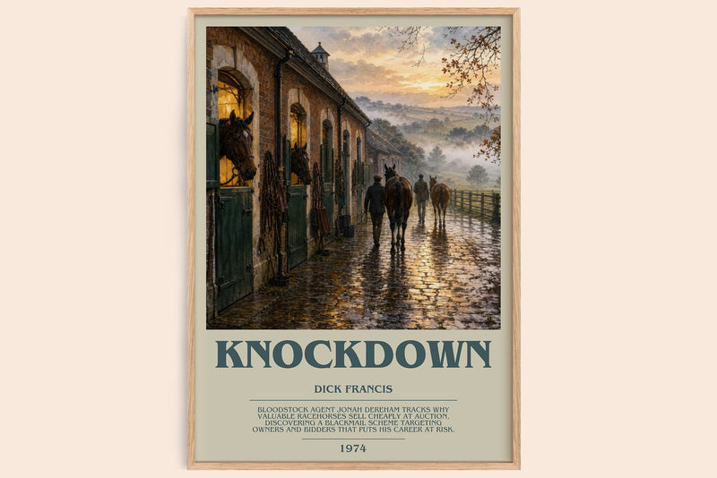 Knockdown bookish book poster by Dick Francis – framed literary art print