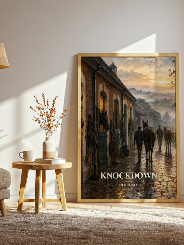 Knockdown watercolour print in frame leaning in hallway – thriller wall art