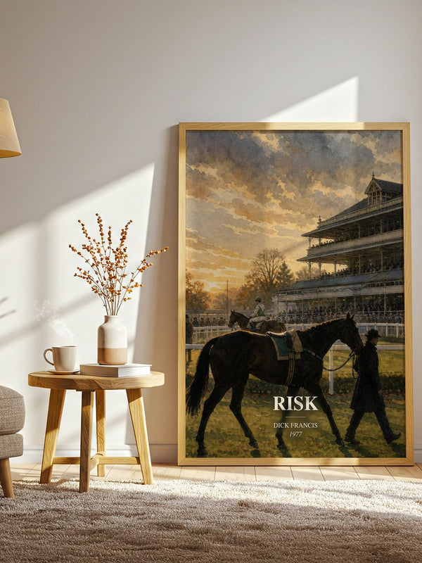 Risk watercolour print in frame leaning in hallway – thriller wall art