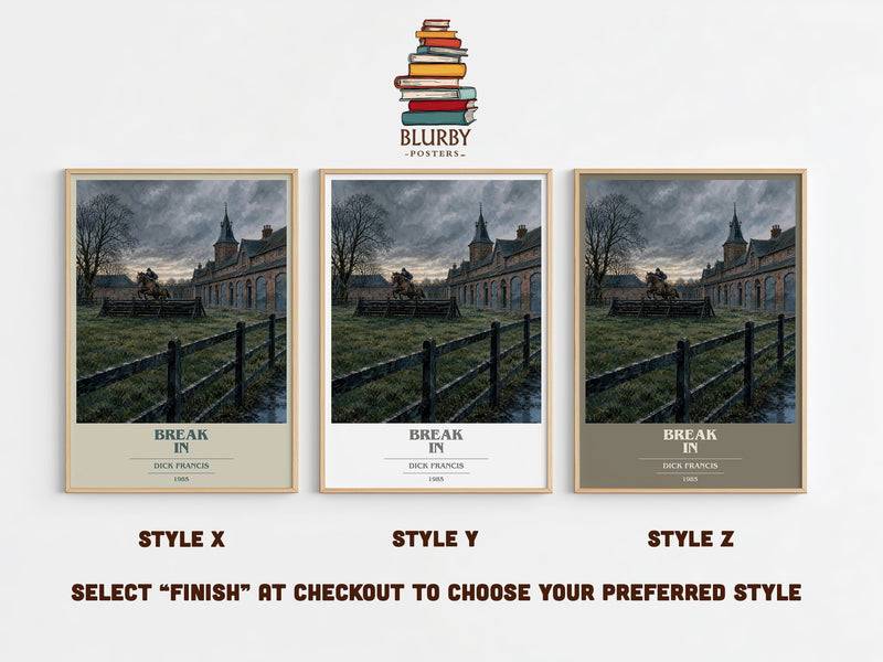 Break In book cover print in frame leaning in hallway – thriller wall art