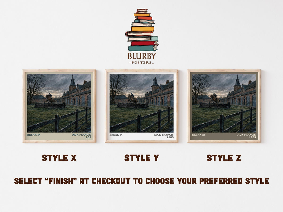 Break In literary print in frame leaning in hallway – thriller wall art (mockup)