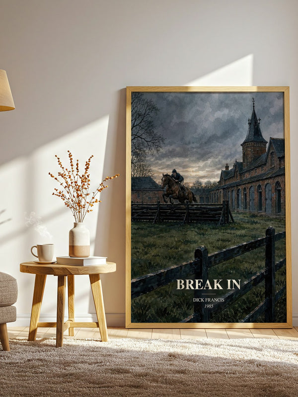 Break In watercolour print in frame leaning in hallway – thriller wall art