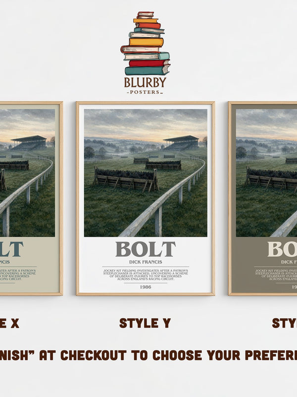 Bolt bookish print in frame leaning in hallway – thriller wall art