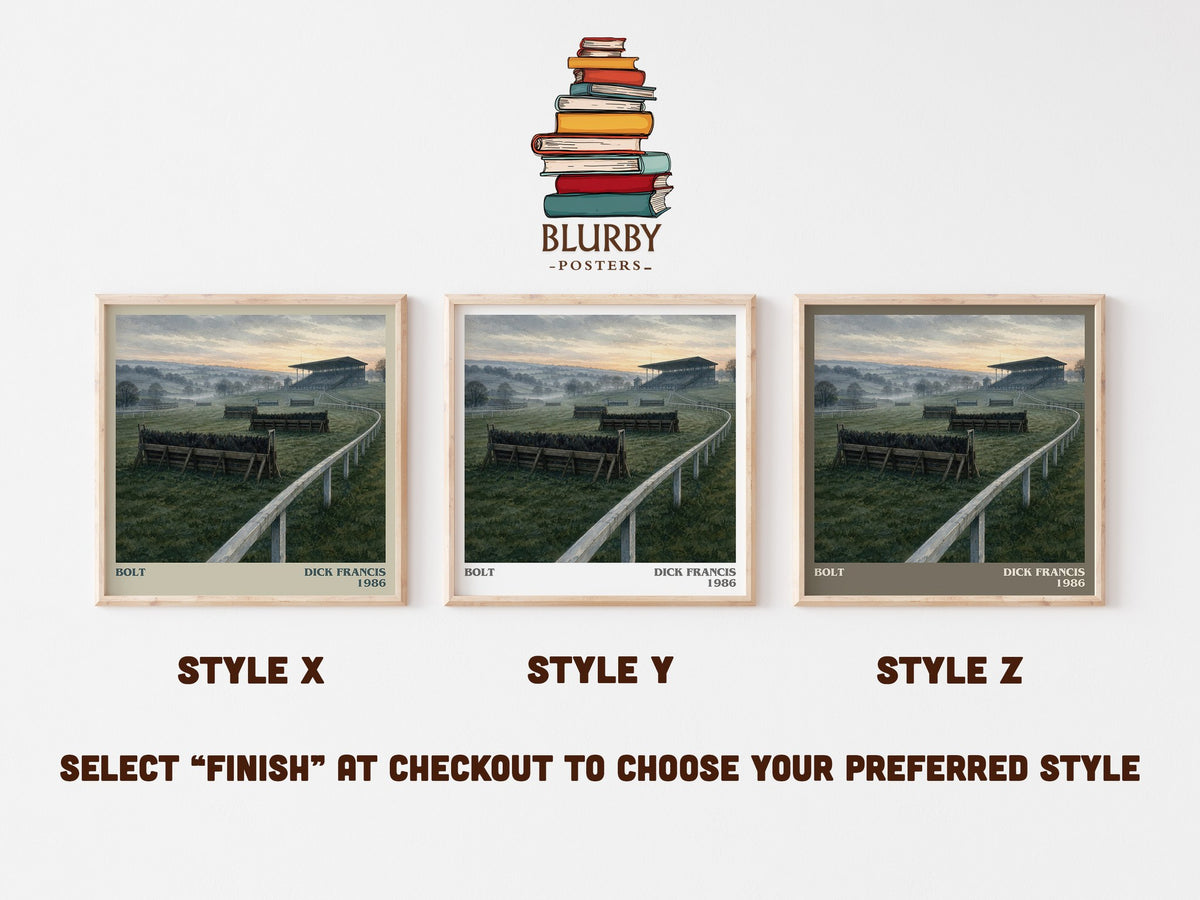 Bolt literary print in frame leaning in hallway – thriller wall art (mockup)