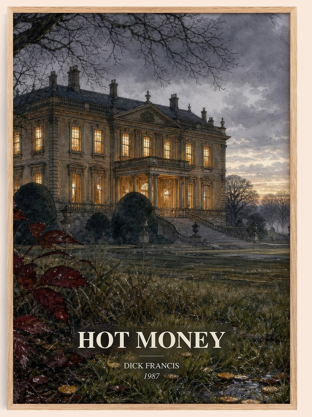 Hot Money watercolour book poster by Dick Francis – framed literary art print