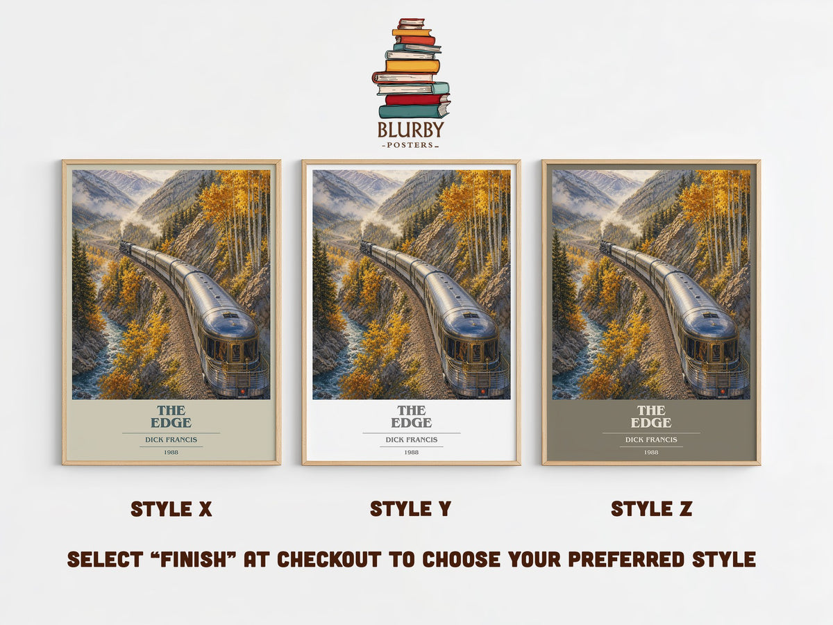 The Edge book cover print in frame leaning in hallway – thriller wall art (mockup)