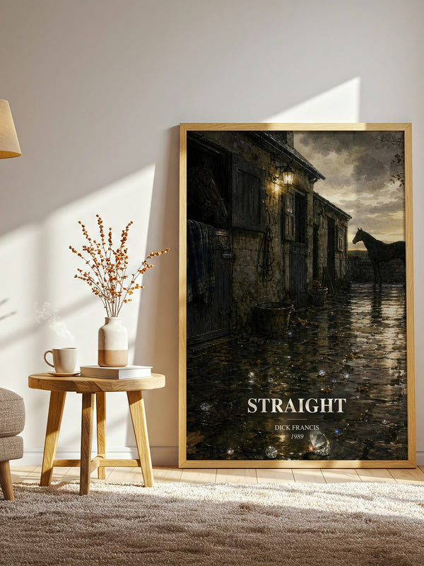 Straight watercolour print in frame leaning in hallway – thriller wall art