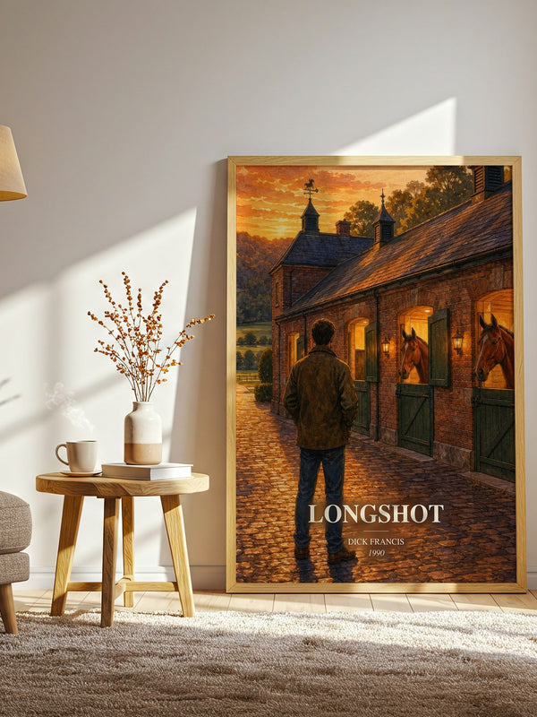Longshot watercolour print in frame leaning in hallway – thriller wall art
