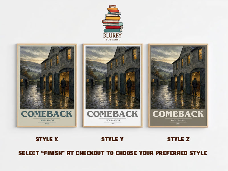 Comeback book cover print in frame leaning in hallway – thriller wall art
