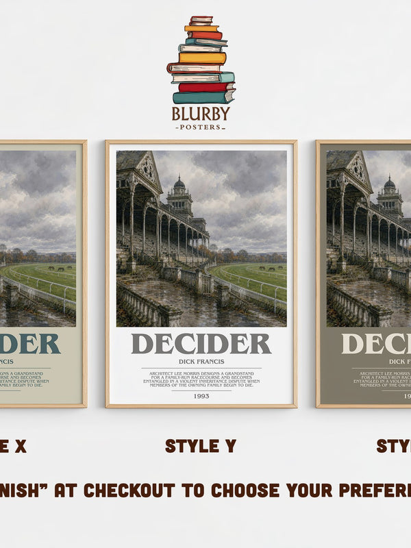 Decider bookish print in frame leaning in hallway – thriller wall art