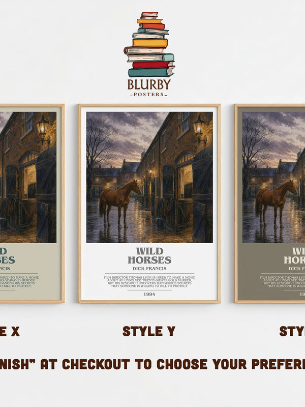 Wild Horses bookish print in frame leaning in hallway – thriller wall art