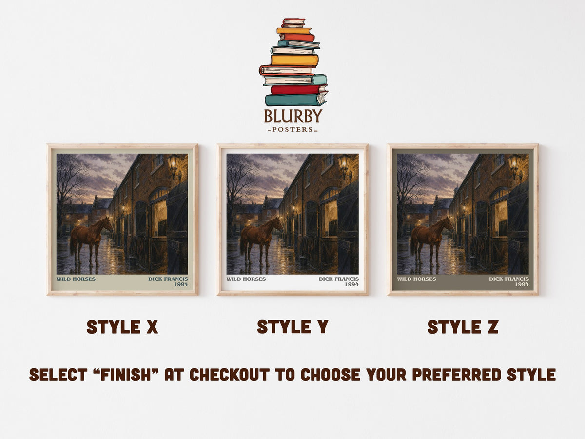 Wild Horses literary print in frame leaning in hallway – thriller wall art (mockup)