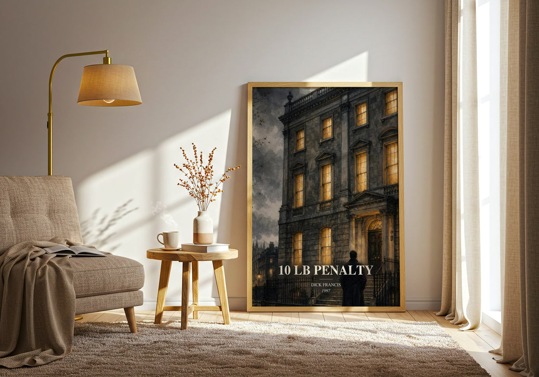 10 lb Penalty watercolour print in frame leaning in hallway – thriller wall art (mockup)