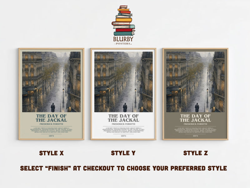 The Day of the Jackal bookish print in frame leaning in hallway – thriller wall art